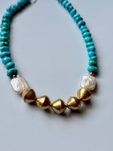 Load image into Gallery viewer, Baroque Freshwater Pearl and Sonoran Turquoise Statement Necklace
