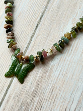 Load image into Gallery viewer, Autumn Refresh Vintage Hand Carved Jade Butterfly and Tourmaline and Peridot Gemstone Necklace
