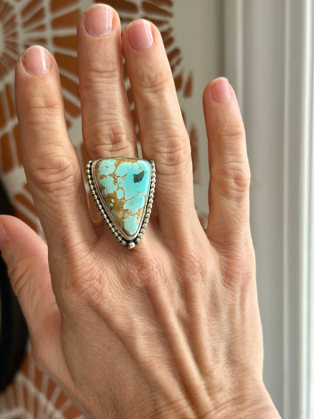 Number 8 Turquoise, Sterling Silver Ring, Size 8