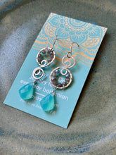 Load image into Gallery viewer, Bohemian Labradorite and Aqua Chalcedony Asymmetrical Sterling Silver Earrings
