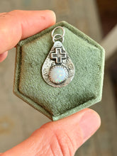 Load image into Gallery viewer, Oxidized Australian Opal and Cross Sterling Silver Pendant
