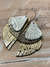 Load image into Gallery viewer, Golden Gals Paisley Leather Dangles, Gold Hypoallergenic Hoops
