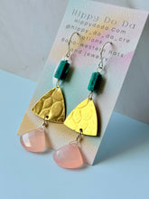 Load image into Gallery viewer, Treasure Trunk Mixed Metal, Chrysocolla and Pink Chalcedony Gemstone Dangle Earrings

