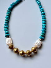 Load image into Gallery viewer, Baroque Freshwater Pearl and Sonoran Turquoise Statement Necklace
