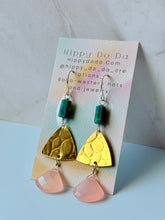Load image into Gallery viewer, Treasure Trunk Mixed Metal, Chrysocolla and Pink Chalcedony Gemstone Dangle Earrings
