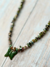 Load image into Gallery viewer, Autumn Refresh Vintage Hand Carved Jade Butterfly and Tourmaline and Peridot Gemstone Necklace
