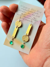 Load image into Gallery viewer, Mixed Metal Green Onxy and Abstract Brass Dangle Earrings
