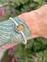 Load image into Gallery viewer, Matte Sterling Silver Picturesque Carved Flower in Honey Quartz Cuff Bracelet
