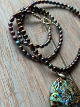 Load image into Gallery viewer, Autumn Refresh Victorian Abalone and Peacock Pearl Sterling Silver Necklace
