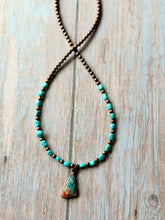 Load image into Gallery viewer, Spiny Oyster Mohave ans Sleeping Beauty Turquoise and Rustic Copper Forever Necklace
