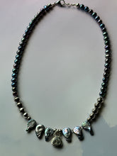 Load image into Gallery viewer, Spectacular Mermaid White Topaz and Iridescent Peacock Freshwater Pearl Sterling Silver Statement Necklace
