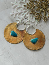 Load image into Gallery viewer, TBFL Collection, Mixed Metal Brass And Royston Turquoise Bold Dangle Earrings
