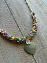 Load image into Gallery viewer, Vintage Amazoite Heart and Floral Beaded Necklace
