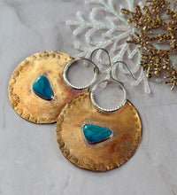 Load image into Gallery viewer, TBFL Collection, Mixed Metal Brass And Royston Turquoise Bold Dangle Earrings
