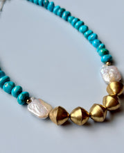 Load image into Gallery viewer, Baroque Freshwater Pearl and Sonoran Turquoise Statement Necklace
