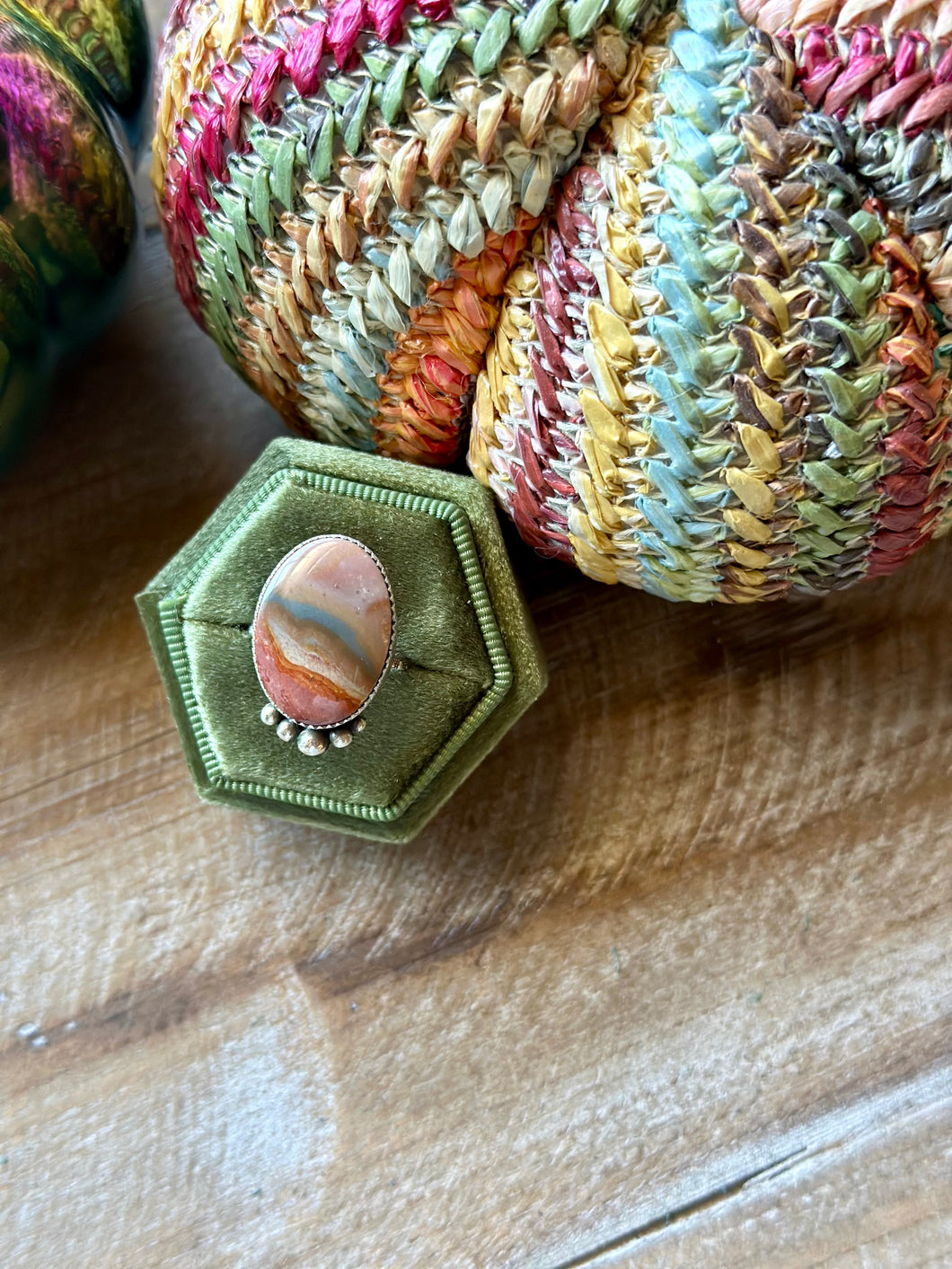 Polychrome Jasper Sterling Silver Ring, Size 8.25