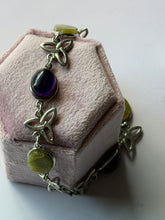 Load image into Gallery viewer, Vintage Celtic Trinity Knot Amethyst and Jade Sterling Silver Bracelet
