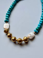 Load image into Gallery viewer, Baroque Freshwater Pearl and Sonoran Turquoise Statement Necklace

