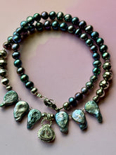 Load image into Gallery viewer, Spectacular Mermaid White Topaz and Iridescent Peacock Freshwater Pearl Sterling Silver Statement Necklace

