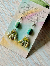 Load image into Gallery viewer, Mini Boho Beaded Fan Earrings with Chrysocolla
