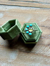 Load image into Gallery viewer, Lemon Quartz and Chilean Turquoise Flower Ring, Size 9
