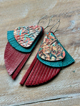 Load image into Gallery viewer, Warm Autumn Leather Dangles, Silver Hypoallergenic Hoops
