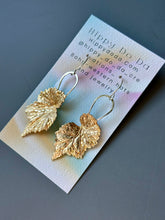Load image into Gallery viewer, Large Silver and Gold, Brass Leaf and Sterling Dangle Earrings
