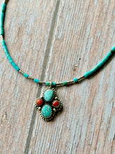 Load image into Gallery viewer, Southwestern Vintage Kingman Turquoise Tube Silver Necklace

