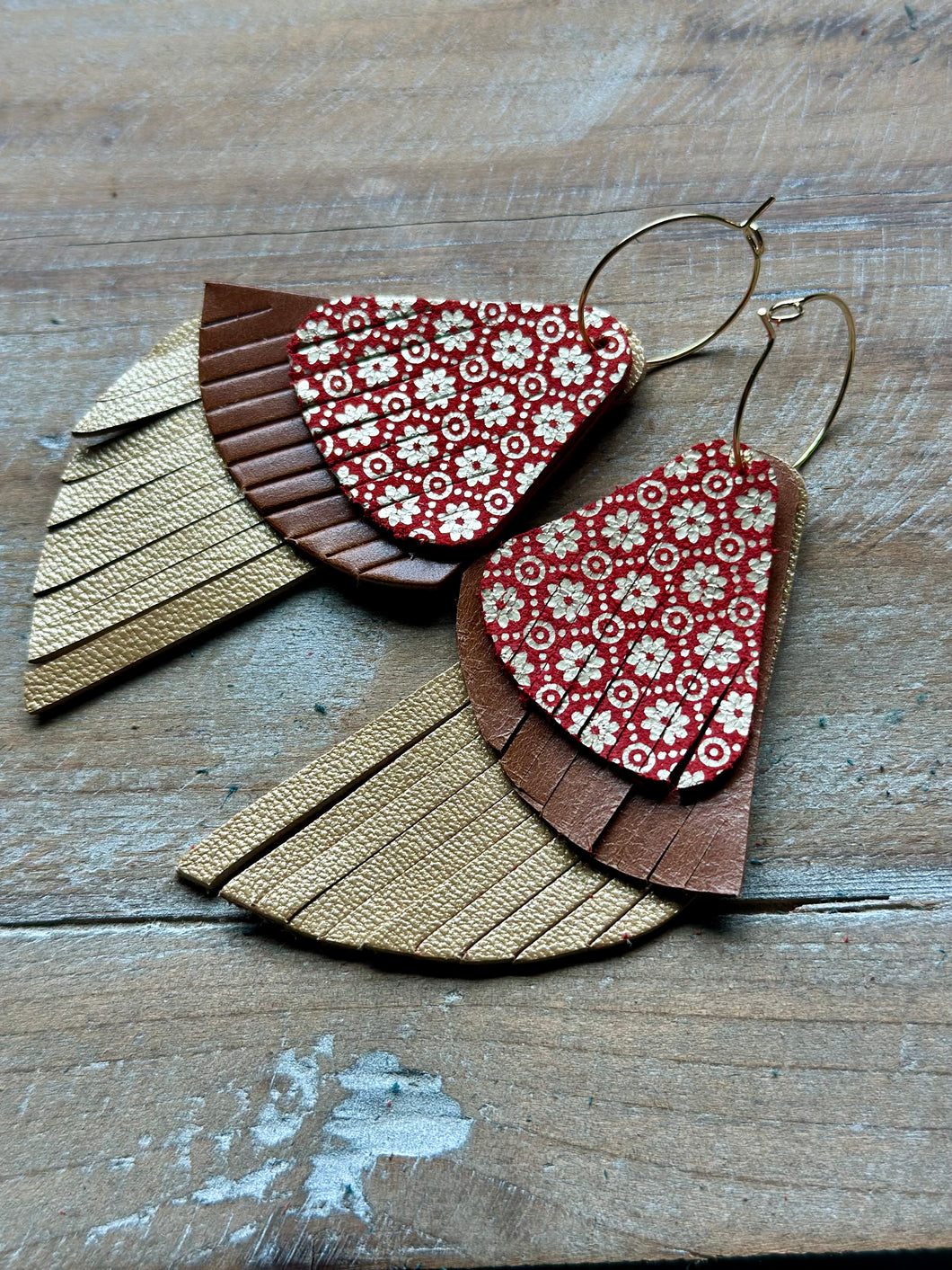 Daisy Mae Leather Dangles, Gold Hypoallergenic Hoops