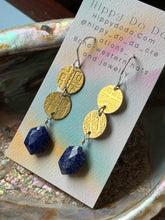 Load image into Gallery viewer, Mixed Metal Lapis Lazuli and Abstract Brass Dangle Earrings
