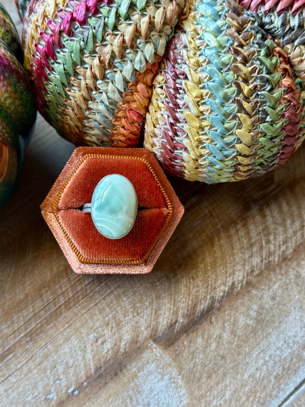 Green Argonite Sterling Silver Ring, Size 7.75