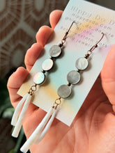 Load image into Gallery viewer, Native Black Mother of Pearl  Shell and Dentalium Shell Dangle Earrings
