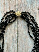 Load image into Gallery viewer, Black Onyx and Rice Pearl Gold Fill Multistrand Vintage Necklace
