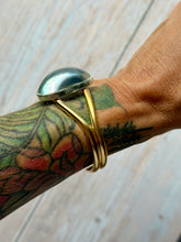 Load image into Gallery viewer, SALTY COLLECTION Mabe Pearl Mixed Metal Sterling and Brass Adjustable Cuff

