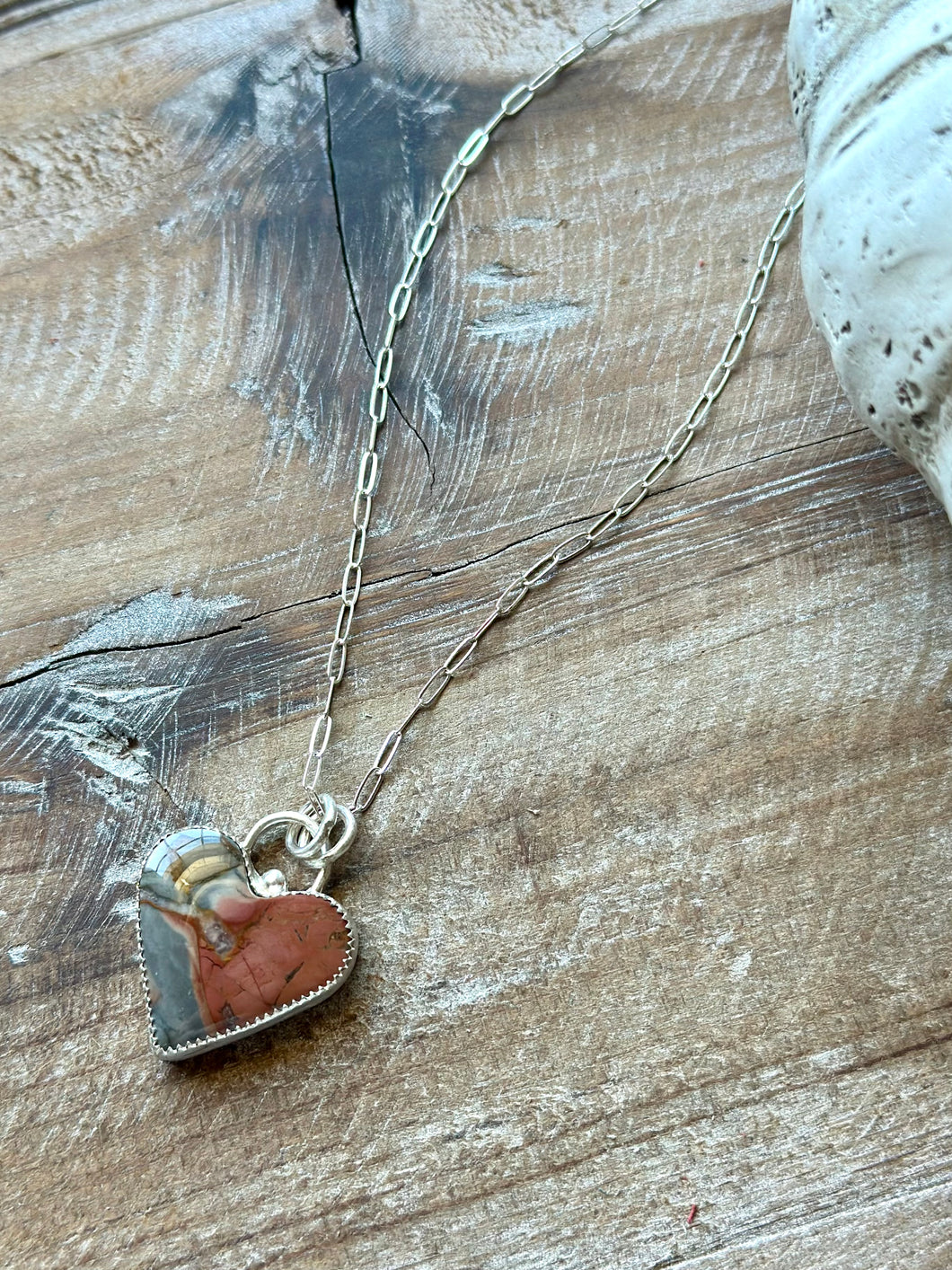 Heart Shaped Ibis Jasper Sterling Silver Necklace