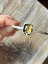 Load image into Gallery viewer, Matte Sterling Silver Picturesque Carved Flower in Honey Quartz Cuff Bracelet
