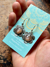 Load image into Gallery viewer, Pink Moonstone with Sunstone Inclusions Oxidized Sterling Silver Dangles
