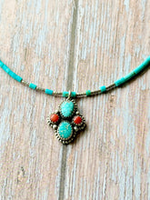 Load image into Gallery viewer, Southwestern Vintage Kingman Turquoise Tube Silver Necklace

