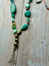Load image into Gallery viewer, SALTY COLLECTION Mixed Turquoise and Green Freshwater Pearl Hand Knotted Necklace
