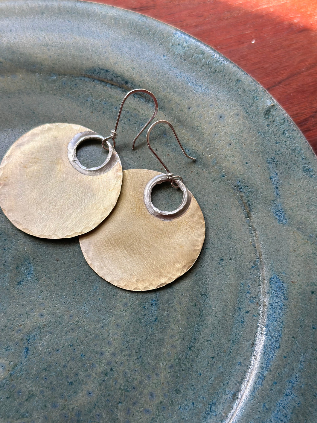 Hammered Boho Smooth Brass Disk Dangles