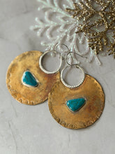 Load image into Gallery viewer, TBFL Collection, Mixed Metal Brass And Royston Turquoise Bold Dangle Earrings
