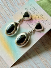 Load image into Gallery viewer, Vintage Black Onyx Mexican Silver Post Dangle Earrings
