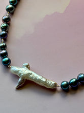 Load image into Gallery viewer, Mermaid Whale Cross Pearl and Iridescent Peacock Pearl Statement Necklace
