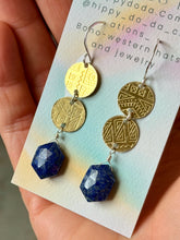 Load image into Gallery viewer, Mixed Metal Lapis Lazuli and Abstract Brass Dangle Earrings
