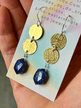Load image into Gallery viewer, Mixed Metal Lapis Lazuli and Abstract Brass Dangle Earrings
