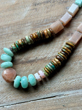 Load image into Gallery viewer, Peach Moonstone and Turquoise Beaded Necklace
