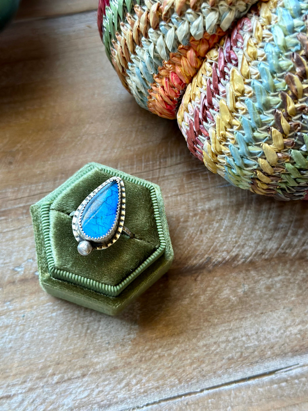 Flashy Blue Labradorite  Sterling Silver Ring, Size 10