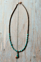 Load image into Gallery viewer, Spiny Oyster Mohave ans Sleeping Beauty Turquoise and Rustic Copper Forever Necklace
