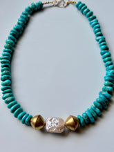 Load image into Gallery viewer, Baroque Freshwater Pearl and Sonoran Turquoise Statement Necklace
