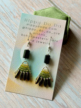 Load image into Gallery viewer, Mini Boho Beaded Fan Earrings with Black Onyx
